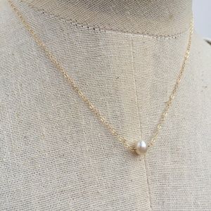 14K gold/sterling silver Single Pearl Necklace